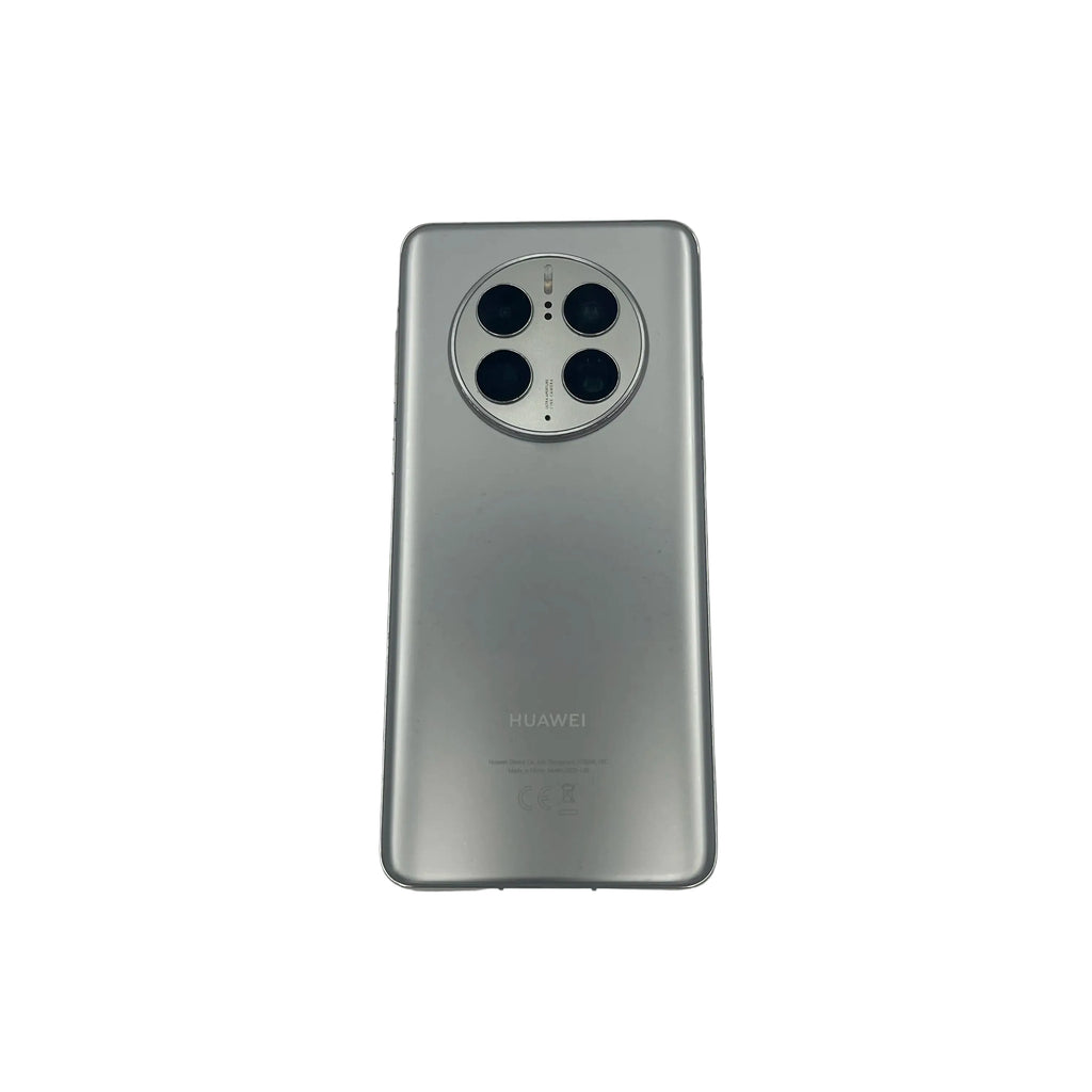Silver Huawei smartphone on a light gray background