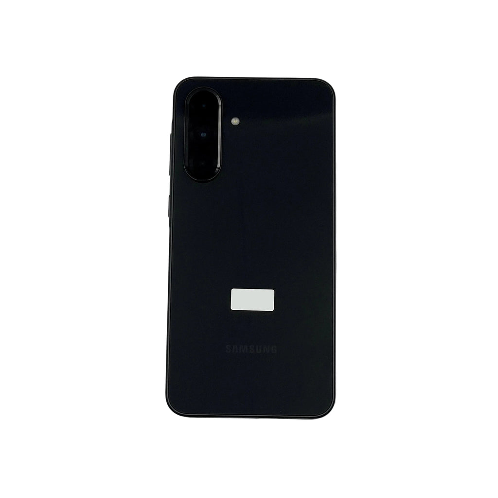 Black Samsung smartphone on a light gray background